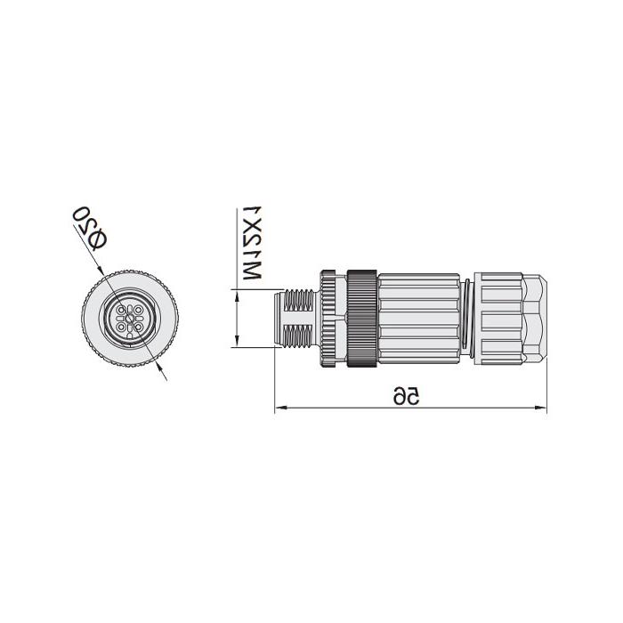 M12 5Pin、公头直型、食品級、螺钉连接、64F289